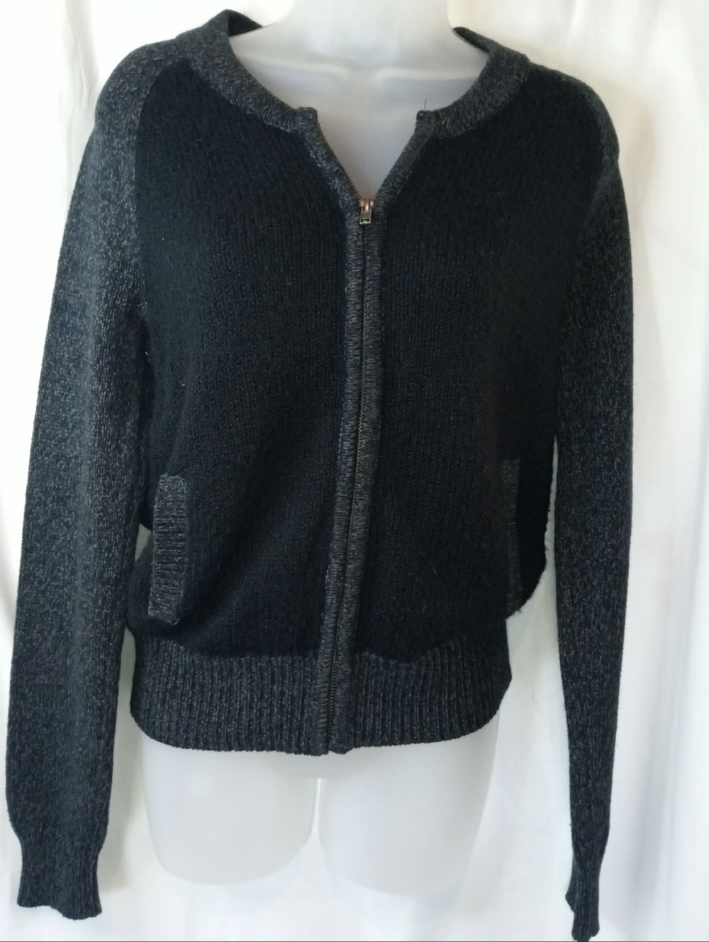 Old Navy Charcoal Black Knit Zip Sweater Pockets Casual Scandi Small Office Goth